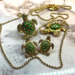 Betsy Johnson turtle set (ring, necklace and earrings for pierced ears)